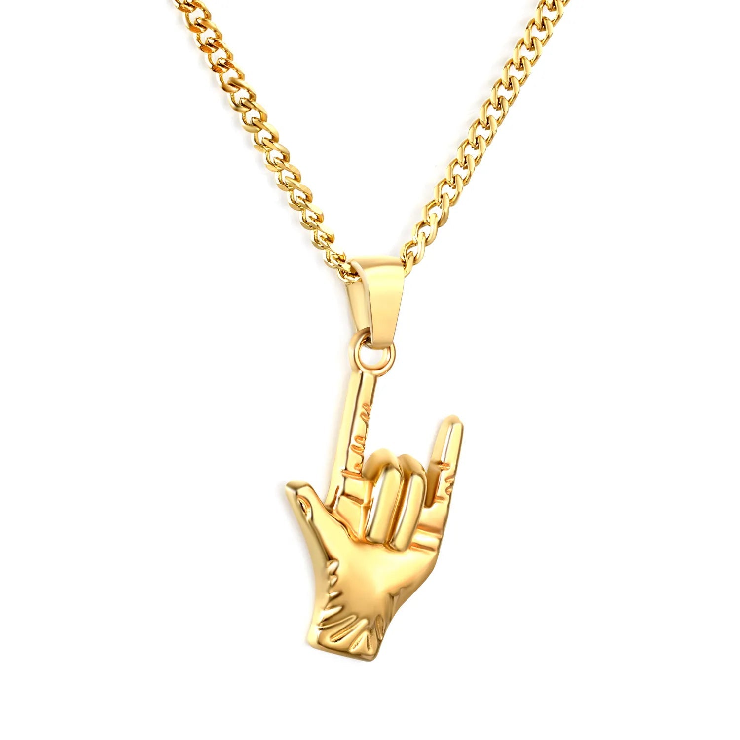 13.2 * 25mm hand pendant, 2mm four-sided polished chain, 40 + 5cm + 6mm round tail tag, necklace, steel color / gold color asonjewelry